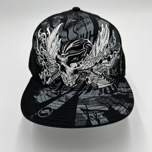 Tony Hawk Skull Graphic Hat Black Grey Flat Brim A-Flex L/XL New With Tags 2009